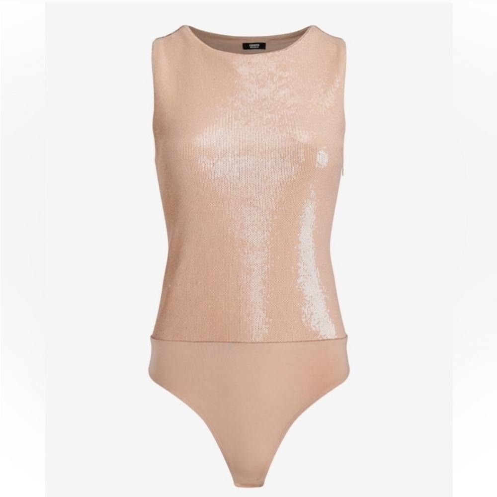 Express‎ Elevated Cream Sequin Sleeveless Crew Ne… - image 1